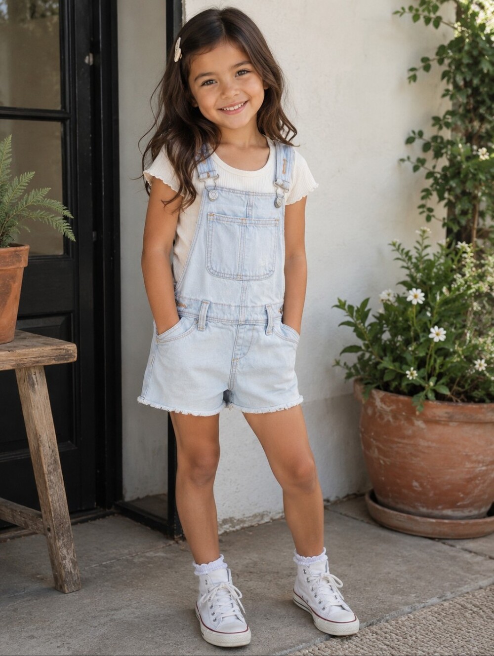Old Navy Girls Light Wash Denim Shortalls Overalls XS 5 Distressed Summer